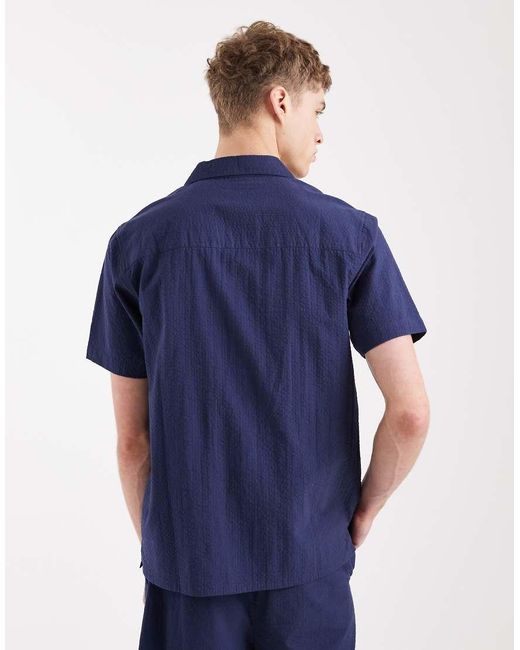 Aray Blue Short Sleeve Seersucker Beach Shirt