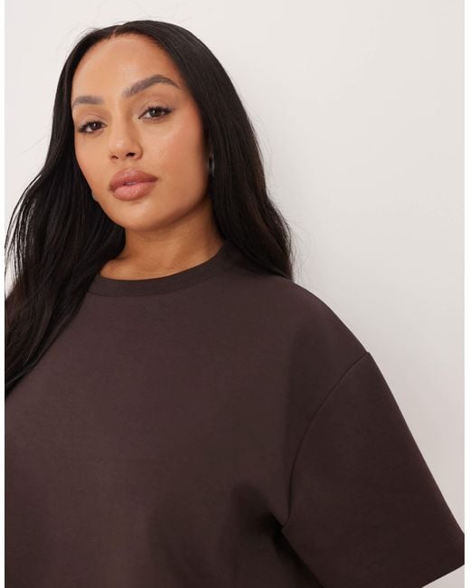 ASOS Brown Asos Design Curve Co-Ord Interlock Boxy Cropped T-Shirt