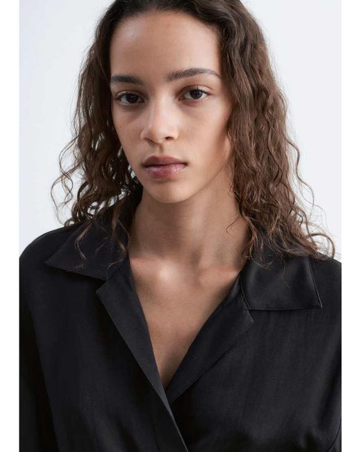 & Other Stories Blue Short Sleeve Wrap Linen Shirt With Tie Waist Detail