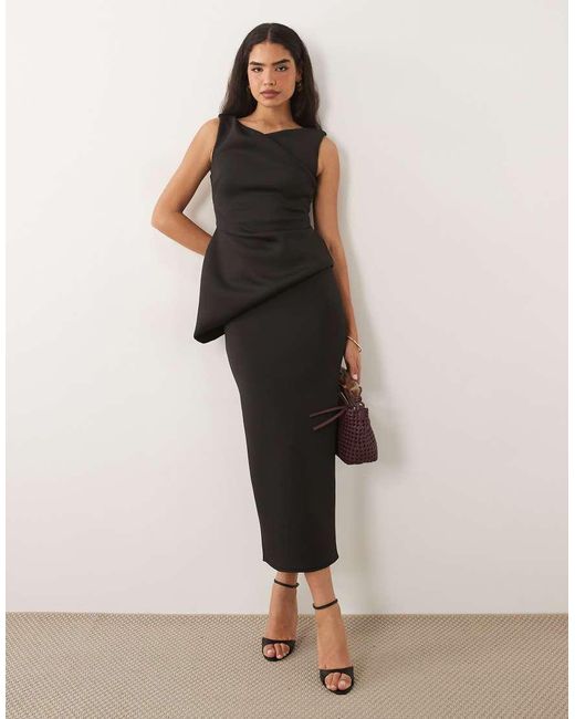 ASOS Black Drape Asymmetric Midi Dress