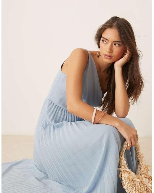 ASOS Geplooide Midi Cami-Jurk Met Gedrapeerd Lijfje En Bandjes in het Blue