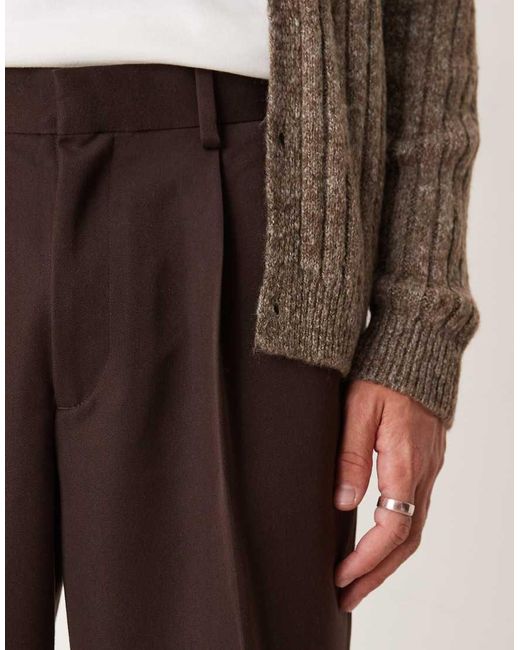 ASOS Natural Smart Oversized Tapered Trousers With Front Pleat for men