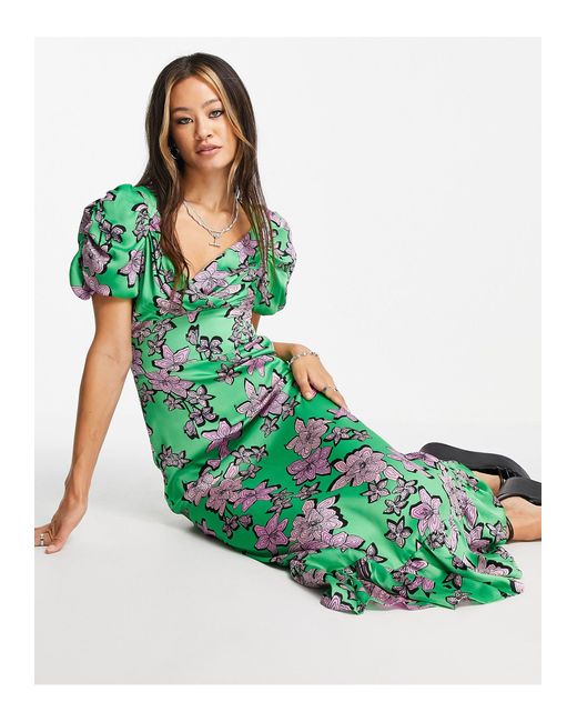 TOPSHOP Bold Satin Puff Sleeve Midi 