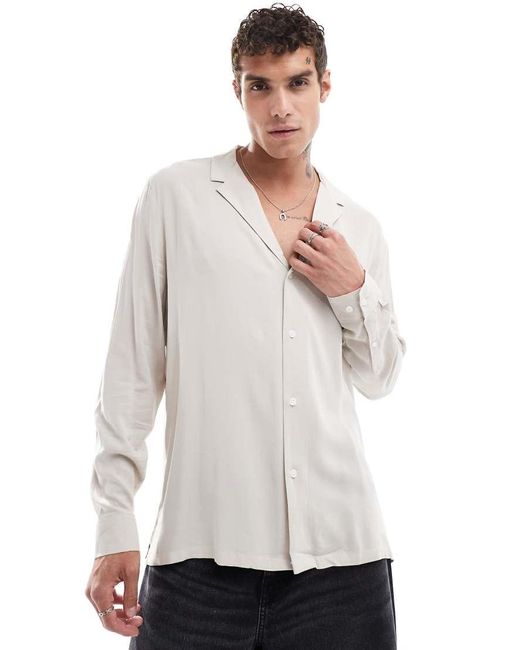 ASOS Ruimvallend, Viscose Overhemd Met Diepe Reverskraag in het White voor heren