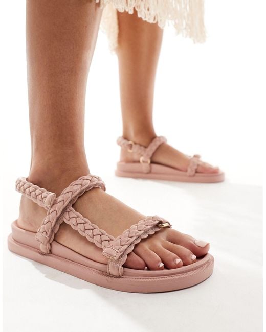 London Rebel Pink Braided Strap Sandals