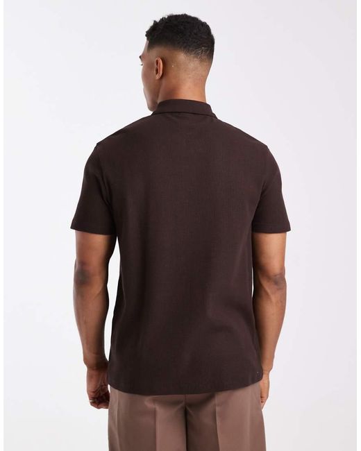ASOS Brown Regular Fit Zip Polo for men