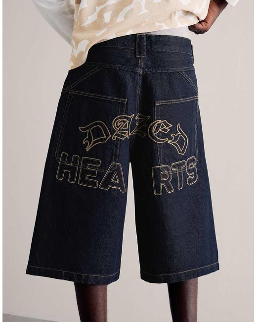 Bershka Natural Embroidered Skater Denim Bermuda Shorts for men
