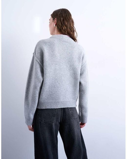 TOPSHOP Gray Knitted Boxy Wide Sleeve Mid Crew Jumper