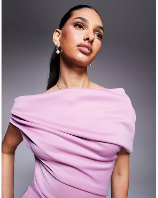 Robe mi-longue structurée en néoprène avec épaule tombante - mauve ASOS en coloris Purple