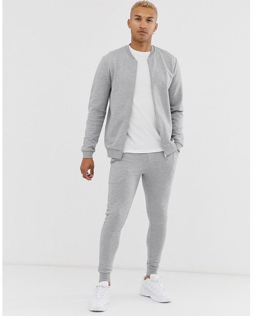 ASOS Gray Tracksuit With Bomber Jacket for men