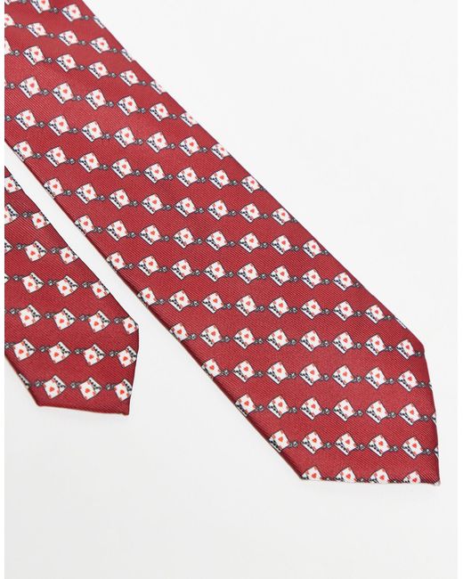 ASOS Red Tie With Playing Card Print for men