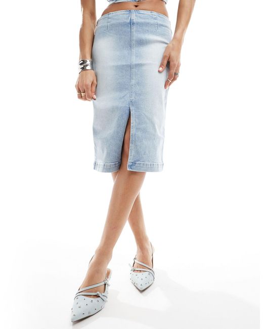 Monki Blue Co-ord Midi Denim Skirt