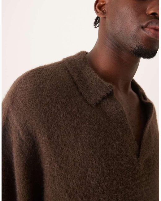 ASOS Brown Knitted Texture Notch Jumper for men