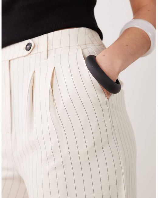 New Look Natural Wide Leg Tailored Stripe Trousers