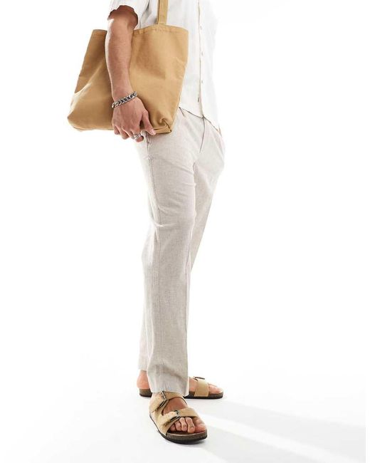 Abercrombie & Fitch Losvallende Geplooide Broek Van Linnenmix Met Elastische Taille in het White voor heren