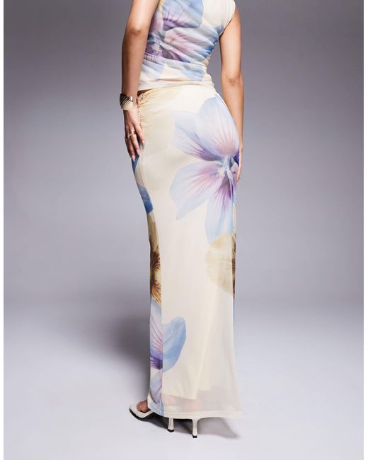 Jupe d'ensemble longue à taille basse en tulle imprimé fleuri - babeurre ASOS en coloris Yellow