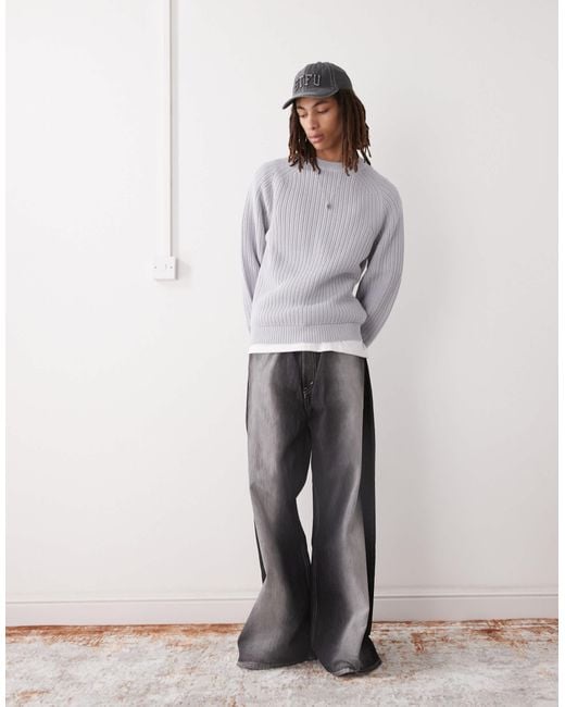 Collusion Gray Knitted Crew Neck Jumper for men