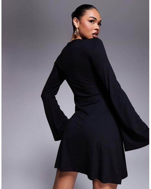 ASOS Black Tie Neck Cut Out Flippy Mini Dress