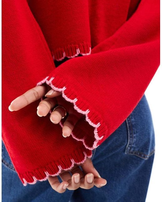 Miss Selfridge Red Asos Design Blanket Stitch Cardigan