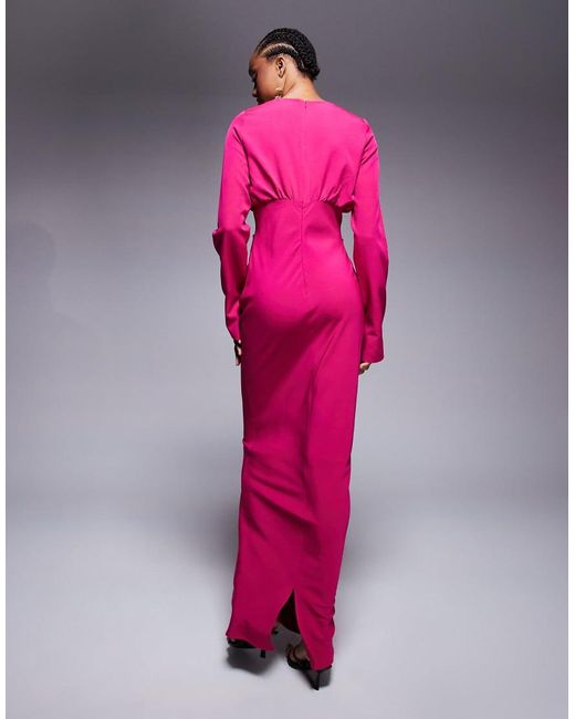ASOS Asos Design Tall Maxi-Jurk Met Structuur, Lange Mouwen En Gerimpelde Buste in het Pink