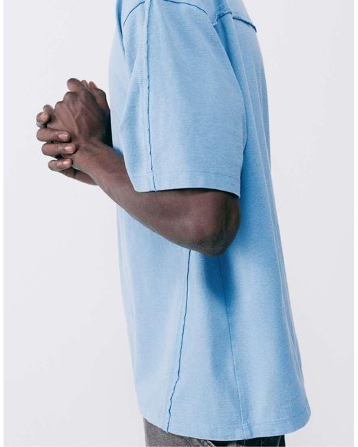 Pull&Bear Blue Relaxed Fit Overlock T-Shirt for men