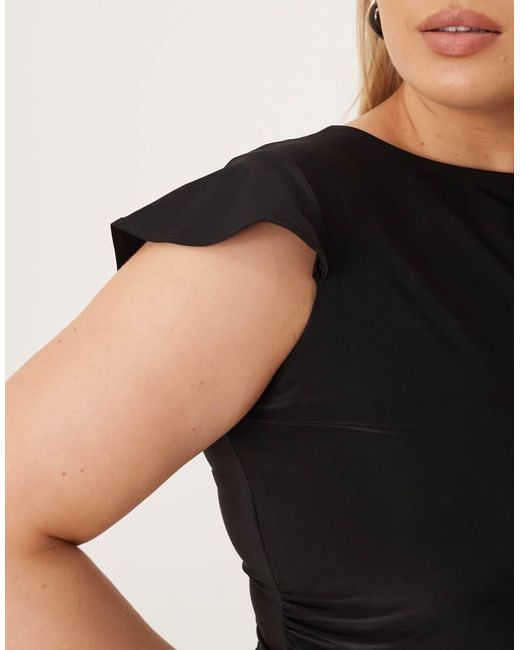 ASOS Black Asos Design Curve Co-ord Floaty Top With Cap Sleeve And Ruched Under Bust