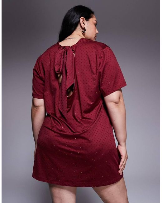 Renee Studio Red Allover Hotfix Mini T-shirt Dress