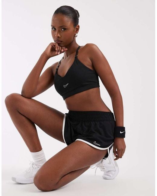 Nike White Indy Metallic Swoosh Light Support Sports Bra