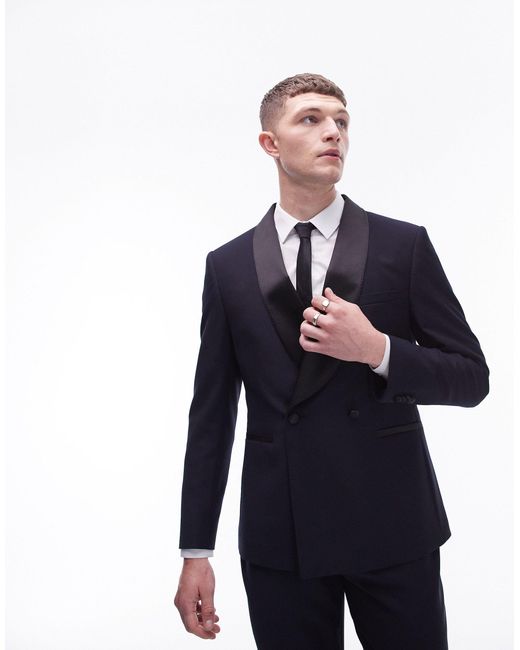 Topman Blue Premium Wool Rich Tux Suit Jacket for men