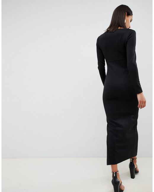 black long sleeve dress with thigh split