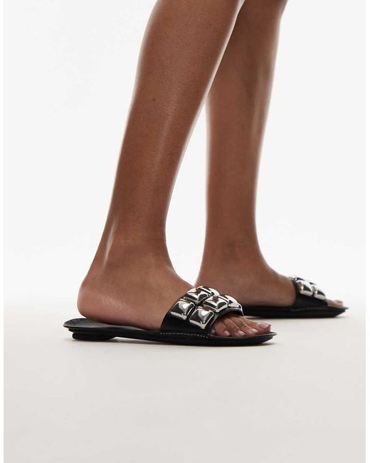 Mango Brown Studded Leather Sandals