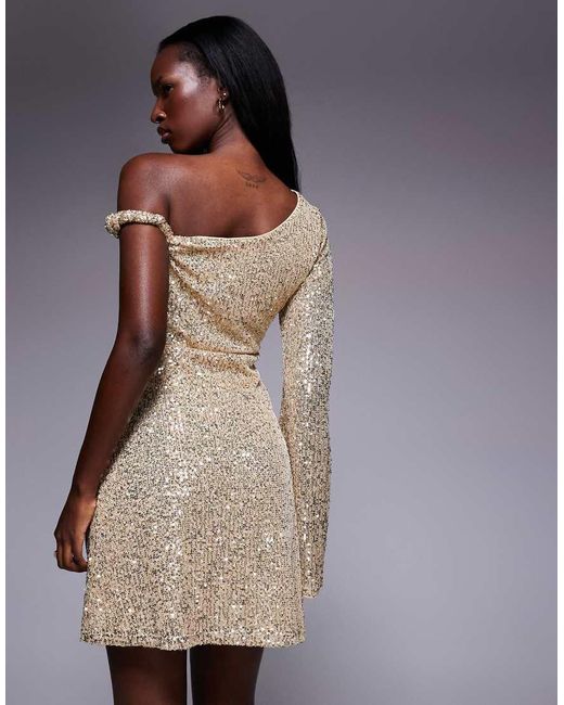 ASOS Metallic Sequin One Shoulder Mini Dress With Twist Detail