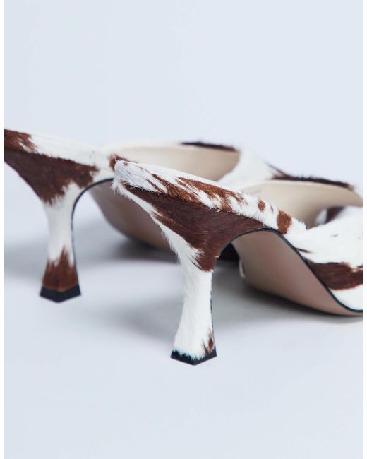 TOPSHOP White – fox – absatz-mules aus echtem leder mit ponyfell mit kuhflecken