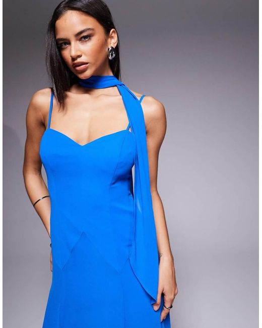 Forever New Blue Scarf Neck Cami Strap Hanky Hem Maxi Dress