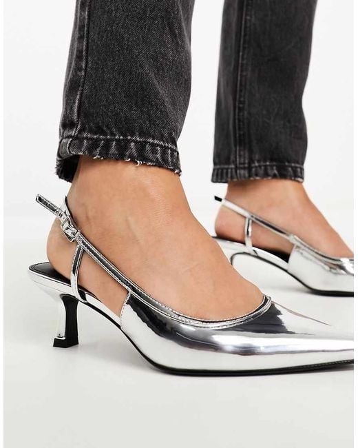 ASOS White Wide Fit Strut Slingback Kitten Heeled Shoes