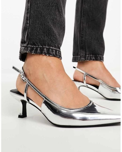 Asos Design Wide Fit White Strut Slingback Kitten Heeled Shoes