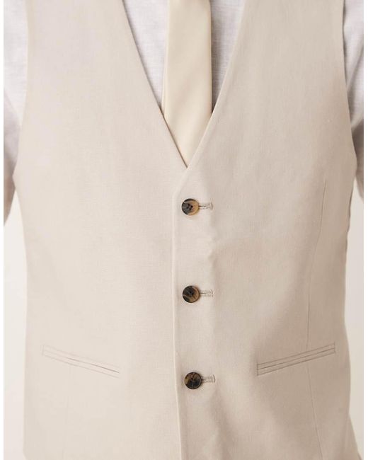 ASOS Natural Slim Linen Suit Waistcoat for men