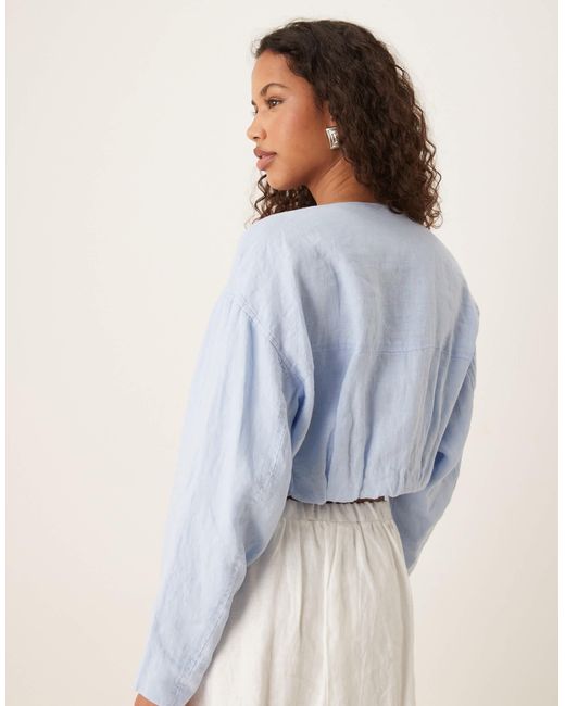 Mango White Linen Cropped Utility Jacket