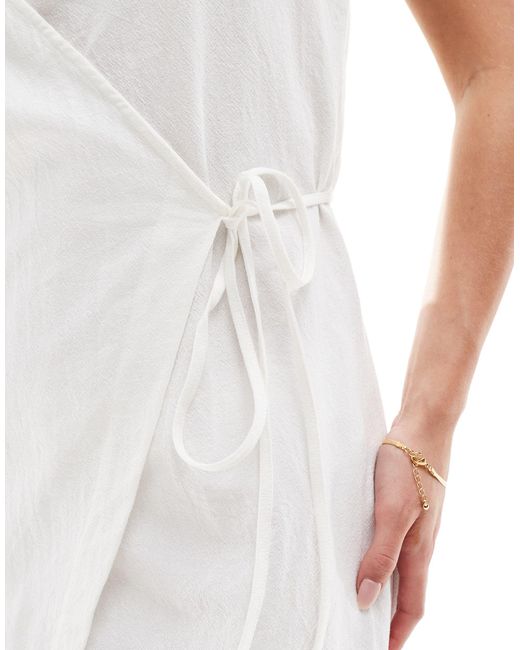 Vero Moda White Cotton Wrap Front Beach Mini Dress