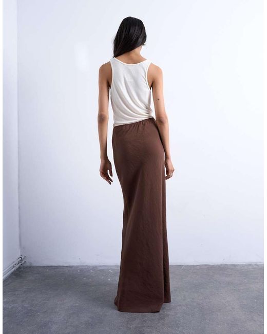 TOPSHOP Superzachte Schuingesneden Midirok Van Cupro in het Brown