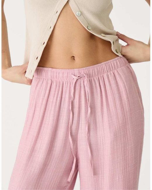 Stradivarius Pink Linen Look Pull On Crinkle Trouser