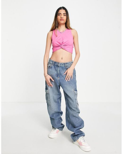 Noisy May Pink Twist Front Crop Top