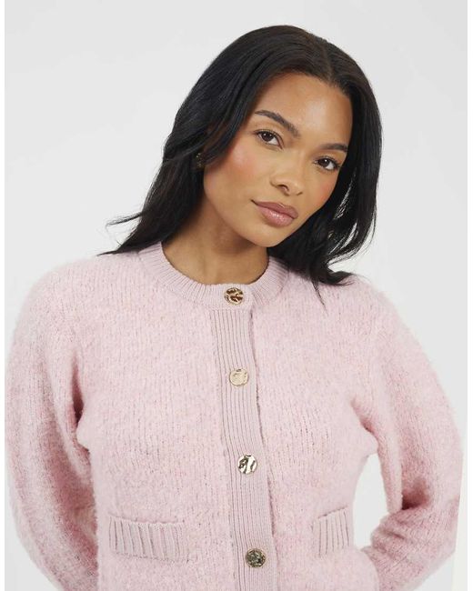 Brave Soul Pink Button Through Boucle Cardigan
