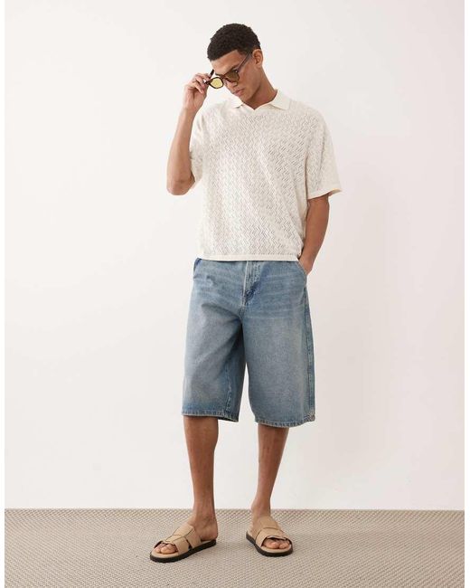 Jack & Jones White Split Neck Polo Crochet Knit for men