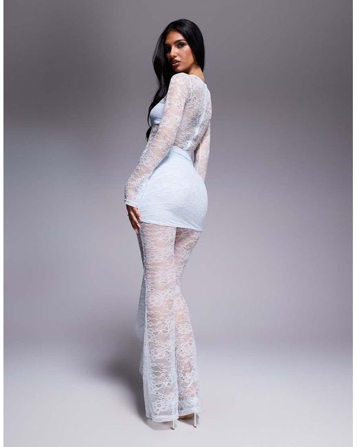 Wanderdoll Blue Exclusive Jamie Lace Drape Detail Jumpsuit