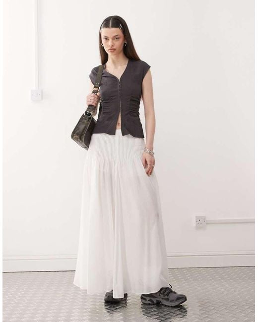Weekday Natural Cotton Voile Pleated Maxi Skirt