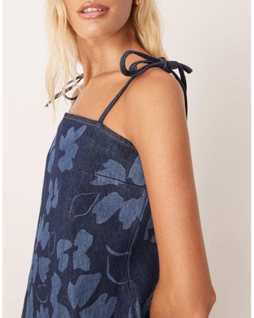 ASOS Blue Denim Cami Mini Dress With Tie Straps