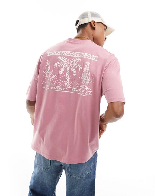 T-shirt oversize con stampa di paesaggio sulla schiena di ASOS in Pink da Uomo