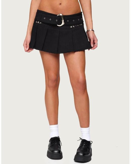 Edikted Black Kore Belt Pleated Denim Micro Skort