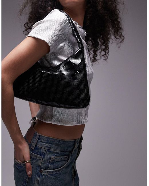 Solana - sac porté épaule souple effet cotte TOPSHOP en coloris Black